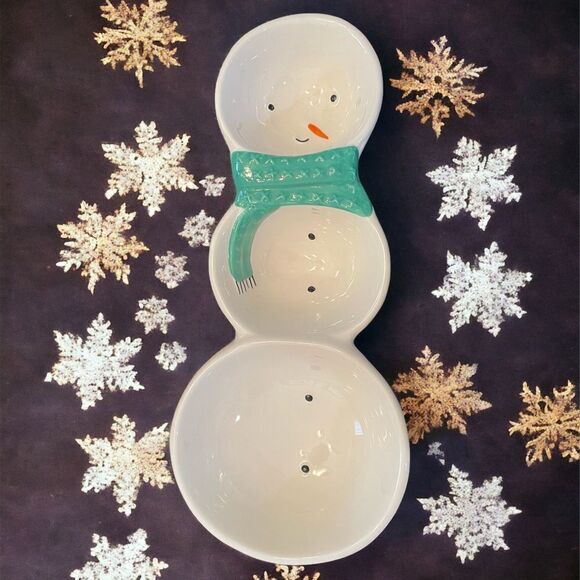 3 PORTION SNOWMAN SERVING DISH - Picture 1 of 3